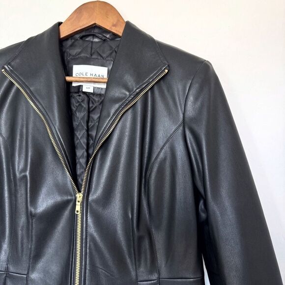 Cole Haan Signature Wing Collar Faux Vegan Leather Jacket Size S - Picture 5 of 12